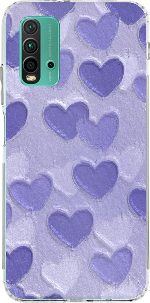 Redmi 9T-POCO M3 Uyumlu Mor Kalpler Tasarımlı Baskılı Silikon Kılıf
