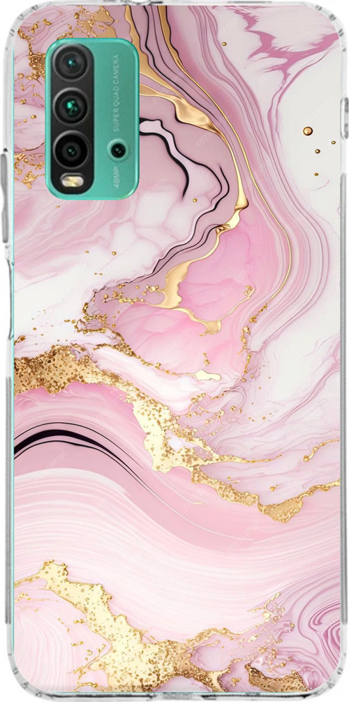 Redmi 9T-POCO M3 Uyumlu Pembe Mermer Baskılı Silikon Kılıf
