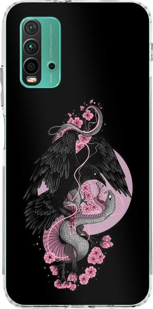Redmi 9T-POCO M3 Uyumlu Pembe Siyah Yılan Baskılı Silikon Kılıf