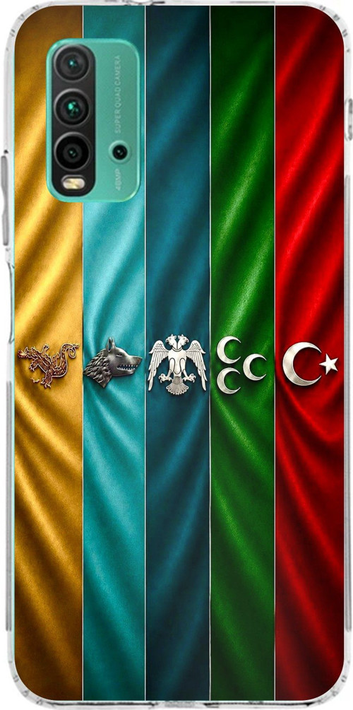 Redmi 9T-POCO M3 Uyumlu Tarihi Türk Devletleri Bayrakları Baskılı Silikon Kılıf