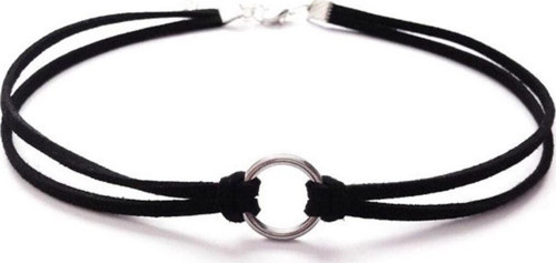 Siyah Renk Süet Kadın Round Choker Kolye
