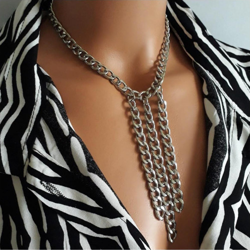 Gümüş Renk Çelik Zincir Kadın Choker Kolye