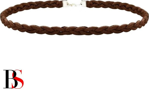 Kahverengi Süet Saç Örgülü Kadın Choker