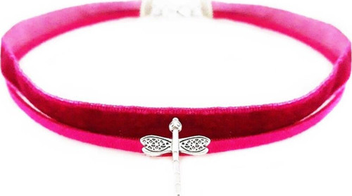 Fuşya Rengi Kadife Kadın Yusufcuk Choker Kolye