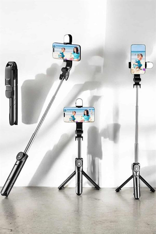 Tripod Bağlantılı Selfie Çubuğu 360 Derece Dönebilen