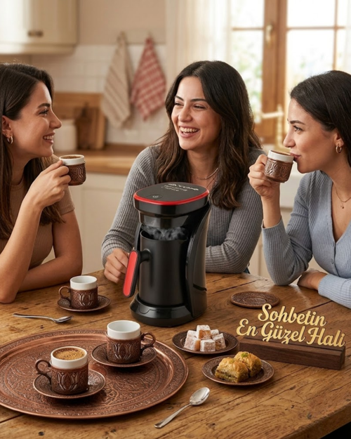 Tasarımlı Türk Kahvesi Makinesi Taşma Emniyetli 4 Fincan Kapasiteli