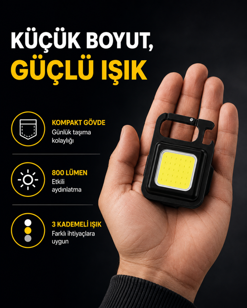 Led Anahtarlık Fener – 1000 Lümen Güçlü Işık Usb Şarjlı Yeni Nesil
