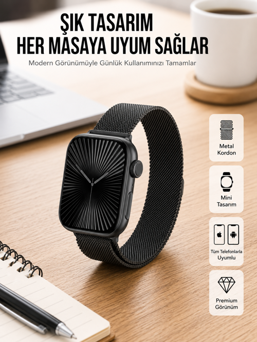 Sq-16 Series 10 Akıllı Saat | Şık Hafif Tasarım, 3 Kordon Seçeneği
