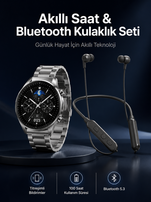 Alarm Titreşim Özellikli Akıllı Saat Mikrofonlu Kablolu 60 Saat