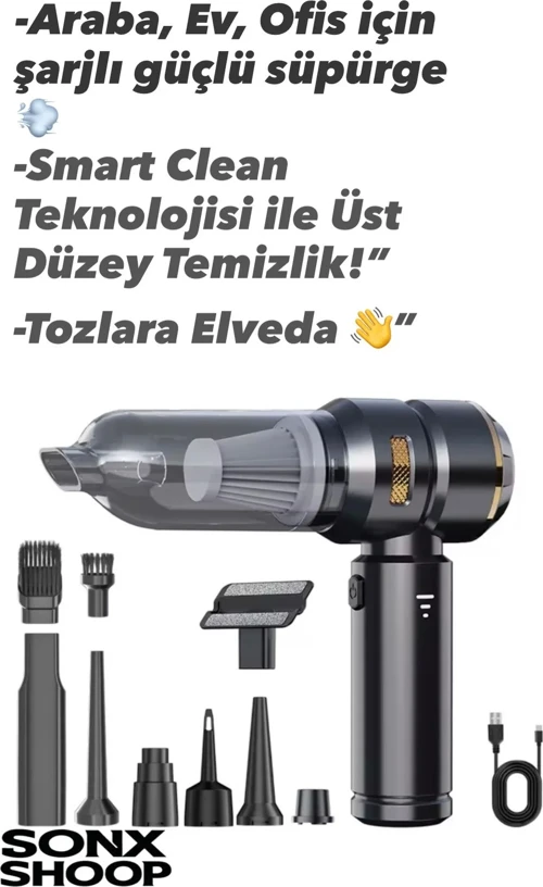 Kablosuz Şarjlı El Süpürgesi 2’si 1 Arada – Güçlü Vakum ve Üfleme Özellikli Mini Temizl