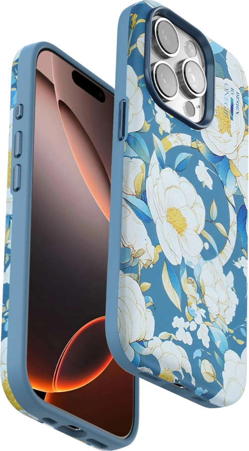 Onegif Apple İphone 14 Pro Flower Series Magsafe Kapak - Mavi