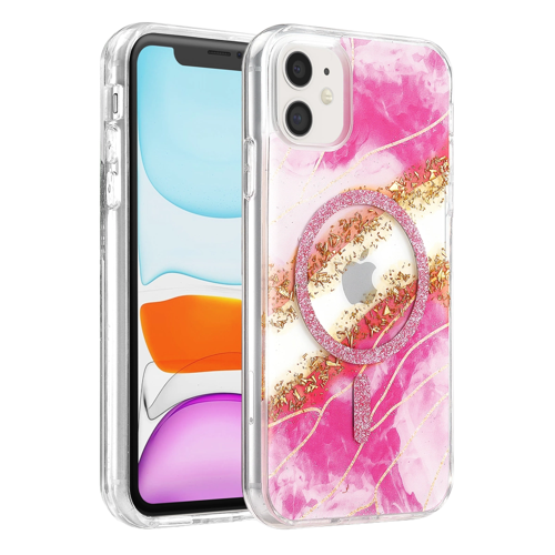 Onegif Apple İphone 11 Lotus Simli Magsafe Kapak - Pembe