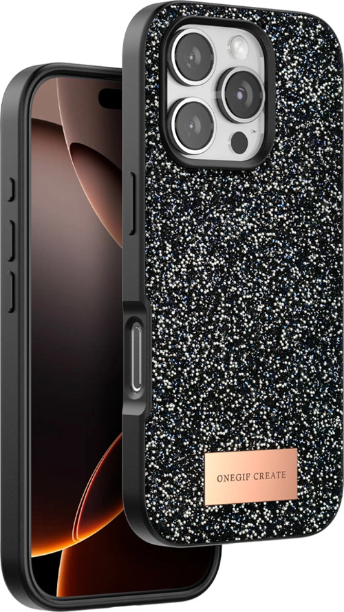 Onegif Apple İphone 16 Pro Bright Simli Kapak - Siyah