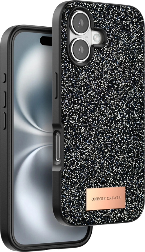 Onegif Apple İphone 16 Bright Simli Kapak - Siyah