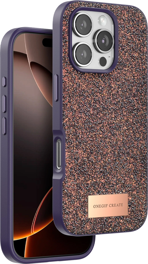 Onegif Apple İphone 16 Pro Bright Simli Kapak - Derin Mor