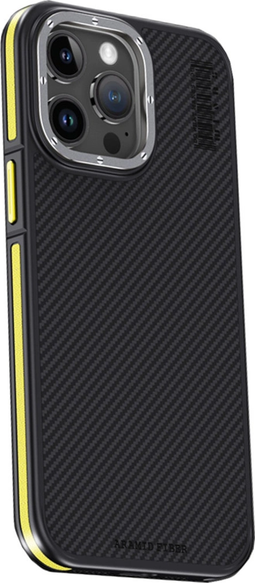 Joko Apple İphone 15 Pro Kılıf Aramid 600d Kevlar Karbon Fiber Magsafe Kapak - Sarı