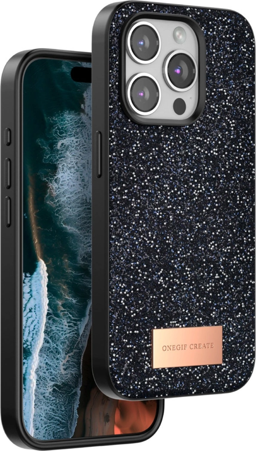 Onegif Apple İphone 14 Pro Max Bright Simli Kapak - Siyah