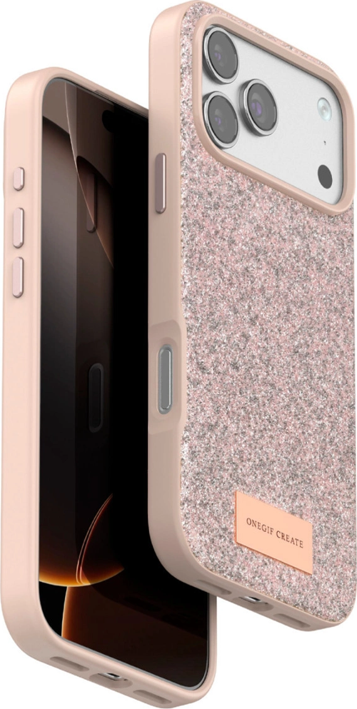 Onegif Apple İphone 17 Pro Bright Simli Kapak - Pembe