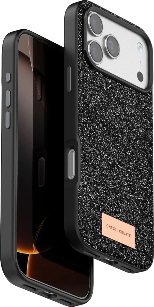 Onegif Apple İphone 17 Pro Max Bright Simli Kapak - Siyah