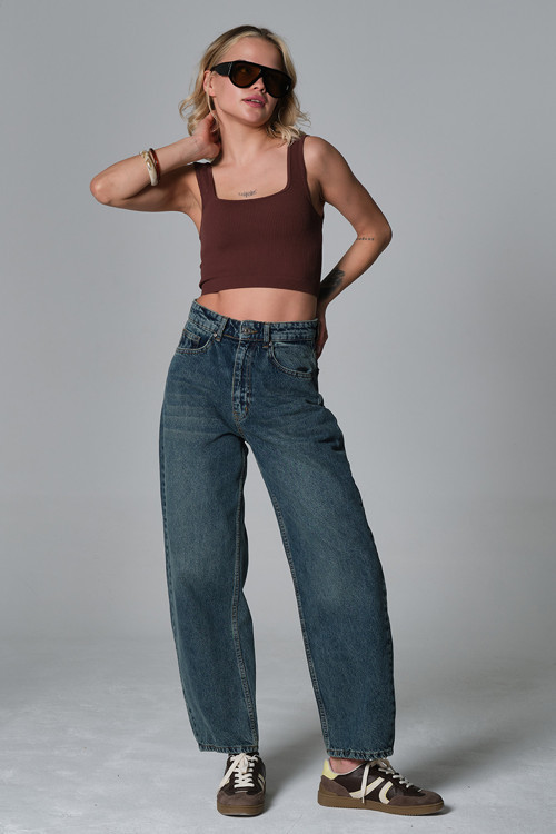 Yüksek Bel Barrel Denim %100 Pamuk kadın Kot Baggy Jean Pantolon @Barrella