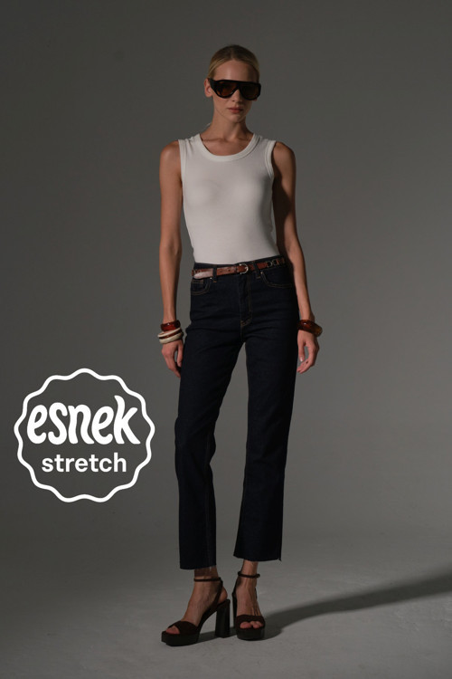 Esnek Pamuklu Kumaş Kesik Paça 5 cep Skinny Slim Kadın Jean Pantolon @Kosova