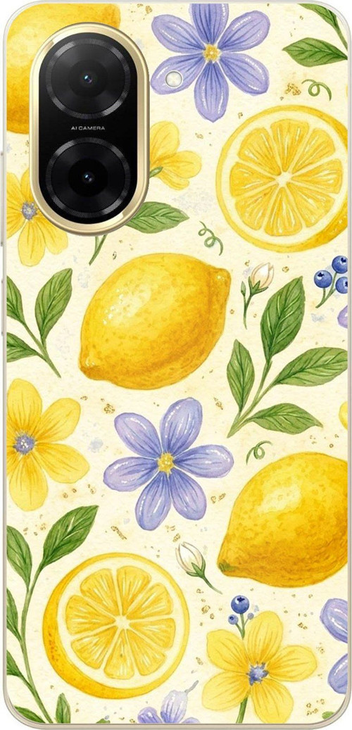 Redmi A5 Uyumlu Sulu Boya Limon ve Çiçek Desenli Baskılı Silikon Kılıf