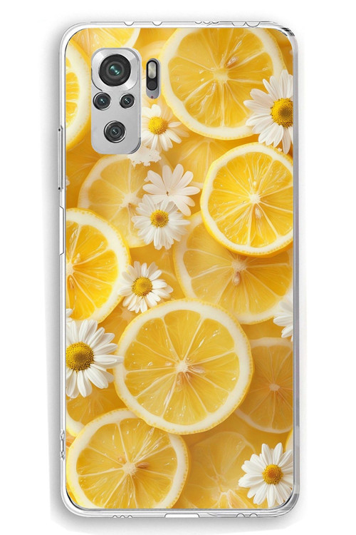 Redmi Note 10 / 10S Uyumlu Limon Dilimleri ve Papatya Desenli Baskılı Silikon Kılıf