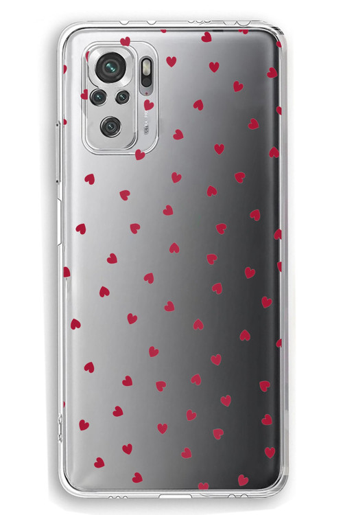 Redmi Note 10 / 10S Uyumlu Kırmızı Kalpler Tasarımlı Baskılı Silikon Kılıf