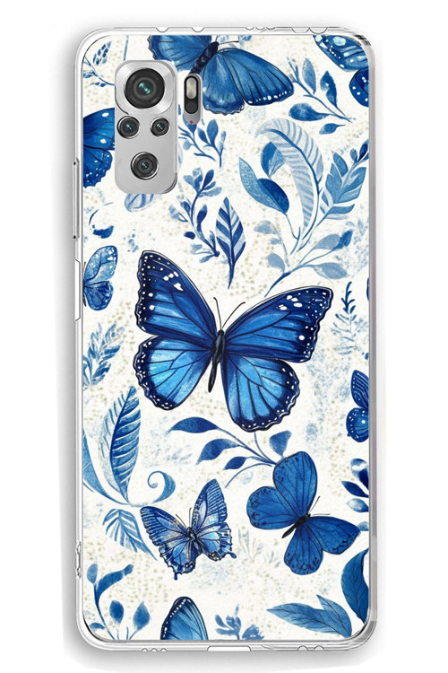 Redmi Note 10 / 10S Uyumlu Mavi Kelebekler Baskılı Silikon Kılıf