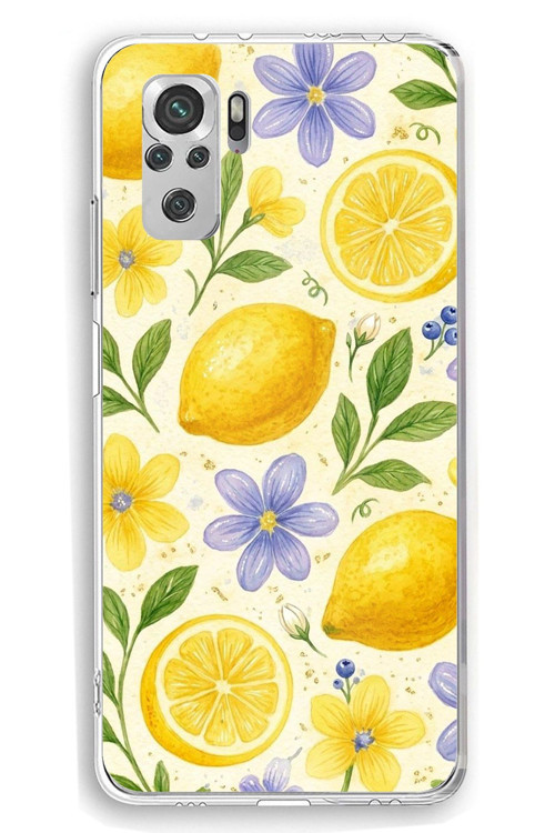 Redmi Note 10 / 10S Uyumlu Sulu Boya Limon ve Çiçek Desenli Baskılı Silikon Kılıf