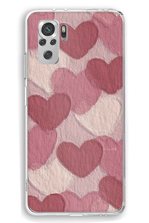 Redmi Note 10 / 10S Uyumlu Pastel Gül Kurusu ve Pembe Kalpli Baskılı Silikon Kılıf