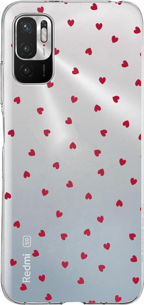 Redmi Note 10 5G Uyumlu Kırmızı Kalpler Tasarımlı Baskılı Silikon Kılıf