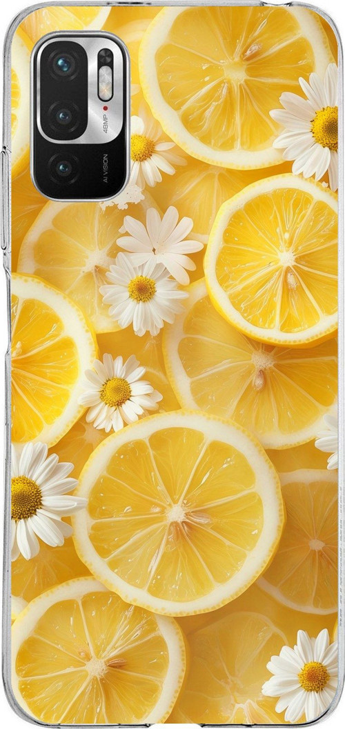 Redmi Note 10 5G Uyumlu Limon Dilimleri ve Papatya Desenli Baskılı Silikon Kılıf