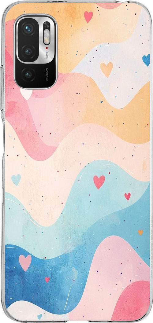 Redmi Note 10 5G Uyumlu Pastel Renkli Dalgalı ve Kalp Baskılı Silikon Kılıf