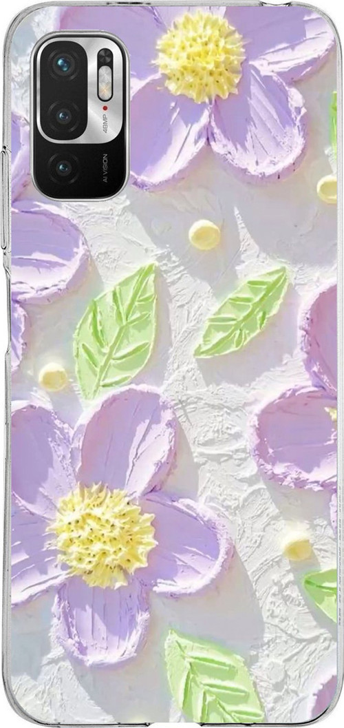 Redmi Note 10 5G Uyumlu Mor Papatyalar Sulu Boya Baskılı Silikon Kılıf