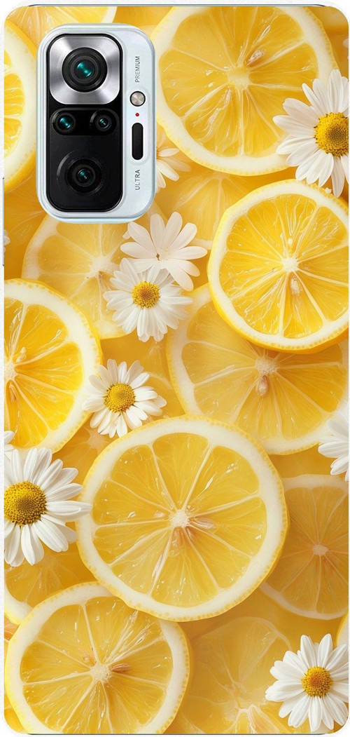 Redmi Note 10 PRO Uyumlu Limon Dilimleri ve Papatya Desenli Baskılı Silikon Kılıf