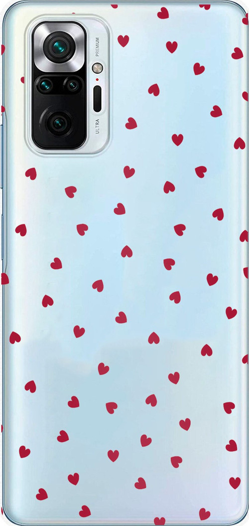 Redmi Note 10 PRO Uyumlu Kırmızı Kalpler Tasarımlı Baskılı Silikon Kılıf