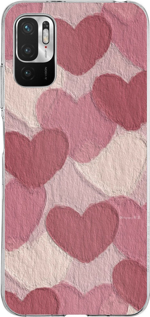 Redmi Note 10 5G Uyumlu Pastel Gül Kurusu ve Pembe Kalpli Baskılı Silikon Kılıf