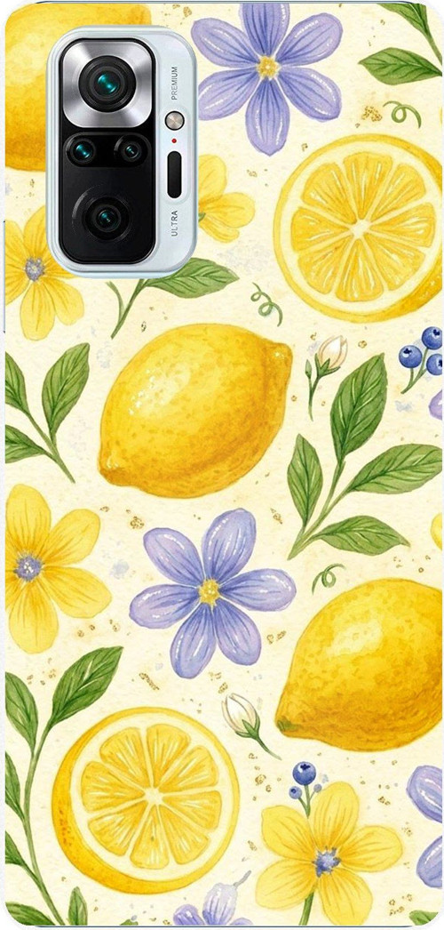 Redmi Note 10 PRO Uyumlu Sulu Boya Limon ve Çiçek Desenli Baskılı Silikon Kılıf