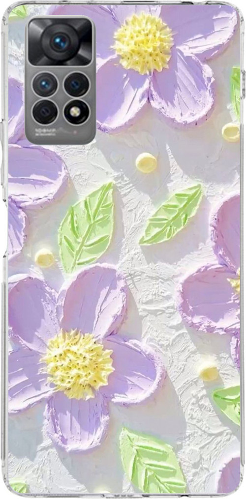 Redmi Note 11 PRO 4G Uyumlu Mor Papatyalar Sulu Boya Baskılı Silikon Kılıf