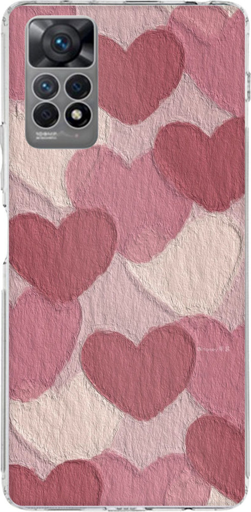 Redmi Note 11 PRO 4G Uyumlu Pastel Gül Kurusu ve Pembe Kalpli Baskılı Silikon Kılıf