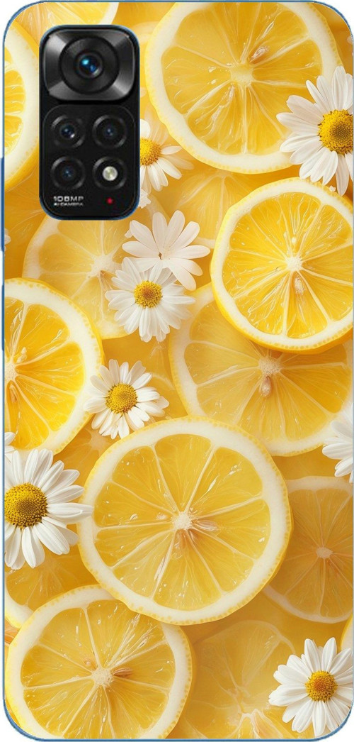 Redmi Note 11-11S Uyumlu Limon Dilimleri ve Papatya Desenli Baskılı Silikon Kılıf