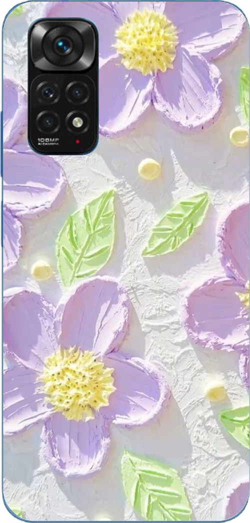 Redmi Note 11-11S Uyumlu Mor Papatyalar Sulu Boya Baskılı Silikon Kılıf