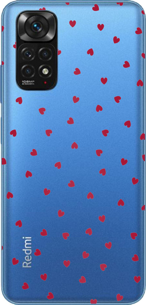 Redmi Note 11-11S Uyumlu Kırmızı Kalpler Tasarımlı Baskılı Silikon Kılıf