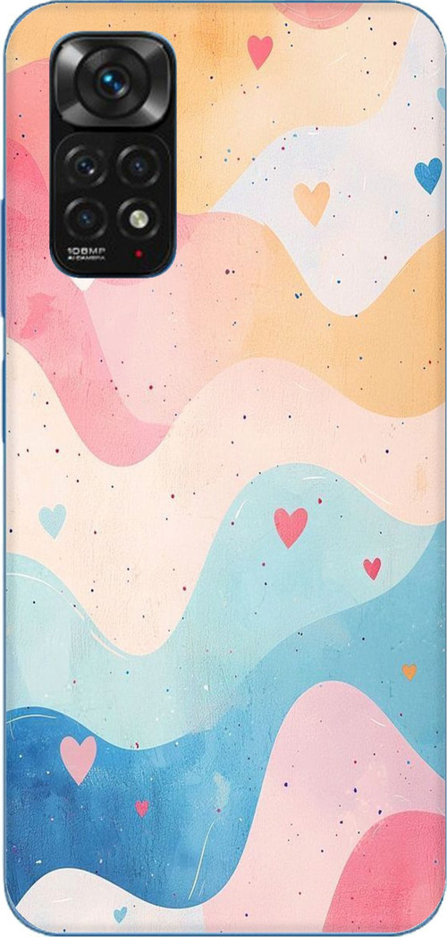 Redmi Note 11-11S Uyumlu Pastel Renkli Dalgalı ve Kalp Baskılı Silikon Kılıf
