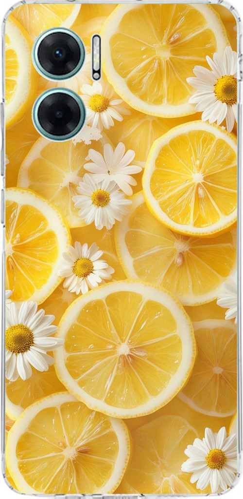 Redmi Note 11E Uyumlu Limon Dilimleri ve Papatya Desenli Baskılı Silikon Kılıf