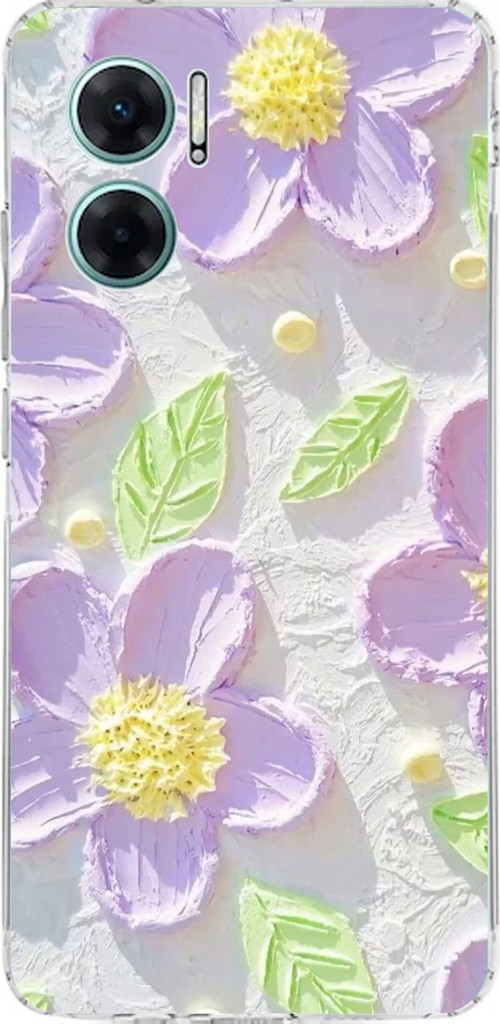 Redmi Note 11E Uyumlu Mor Papatyalar Sulu Boya Baskılı Silikon Kılıf