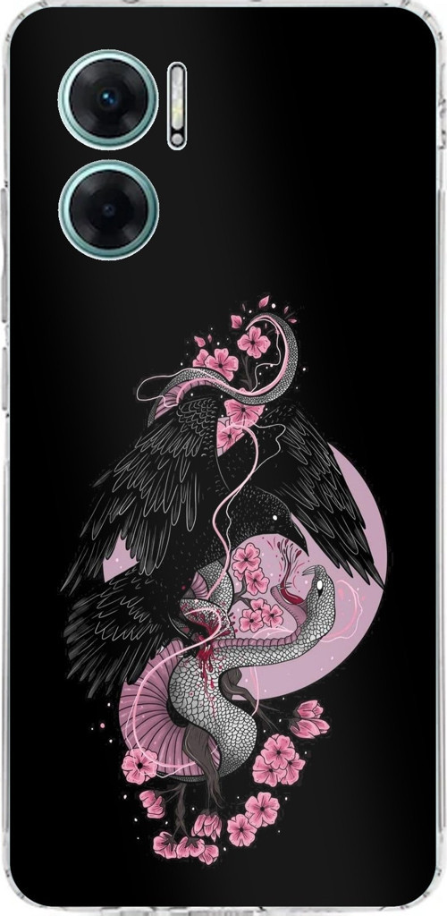 Redmi Note 11E Uyumlu Pembe Siyah Yılan Baskılı Silikon Kılıf