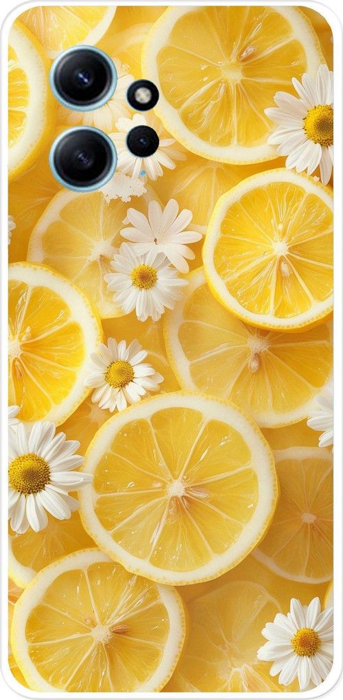 Redmi Note 12 4G Uyumlu Limon Dilimleri ve Papatya Desenli Baskılı Silikon Kılıf