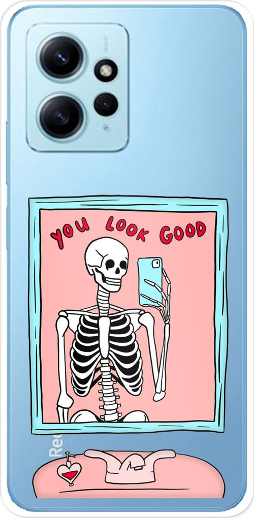 Redmi Note 12 4G Uyumlu You Look Good İskelet Tasarımlı Baskılı Silikon Kılıf